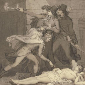 Augustin Félix Fortin (1763–1832)
Der Dichter Aaron Hill und drei weitere Ägypten-Reisende finden in einer Grabkammer zwei Leichname, 1790
Feder und Pinsel auf Büttenpapier, 297 × 388 mm
Städel Museum, Frankfurt am Main
© Städel Museum