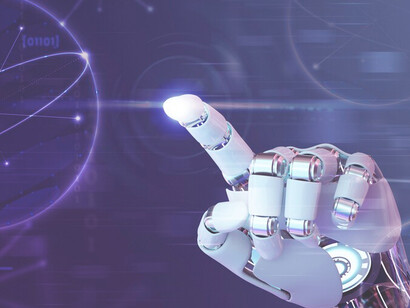 Robot hand finger, AI background technology graphics