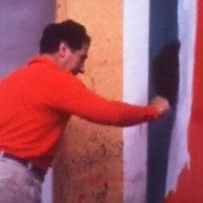 Alberto Portera, Fotograma de la película José Guerrero pinta un cuadro [Guerrero pintando Día festivo (1968) en de N. York], 1968. Cortesía del Museo de Arte Abstracto Español