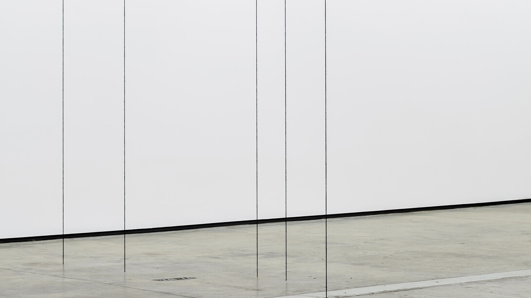 Untitled (Sculptural Study, Five-part Vertical Construction), ca. 1990. Black acrylic yarn. Situational dimensions: spatial relationships established by the artist
