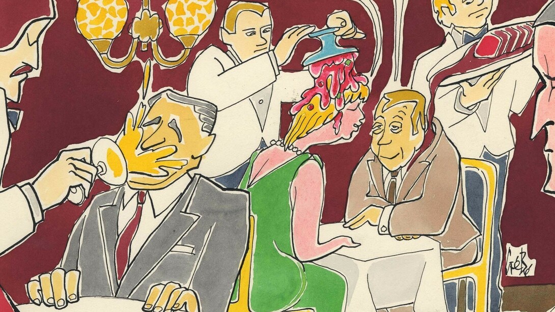La Nouvelle gastronomie, gouache et encre de chine sur papier, 36 x 29,5 cm, courtesy of galerie Anne Barrault