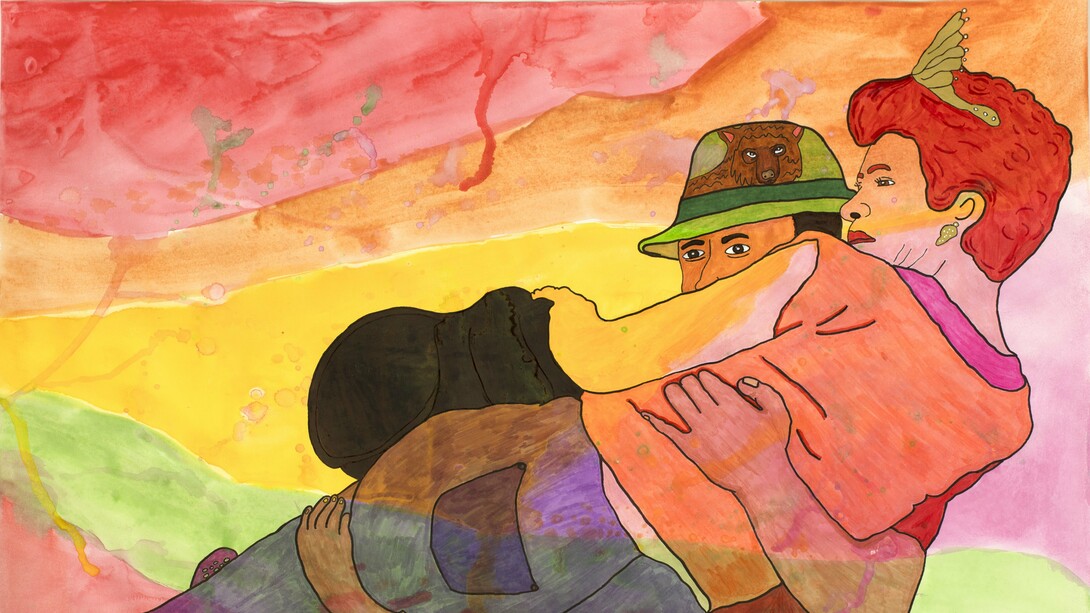 Karla Diaz, Moms Crossing (detail), 2021, Watercolor and ink on paper, 18 x 24 in. Courtesy of the artist and Luis De Jesus Gallery