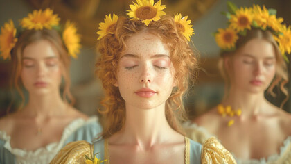 A Renaissance portrait depicts a woman embodying the essence of the sun goddess, symbolizing the transformative power of feminine energy