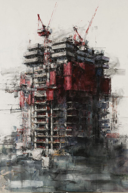 Panagiotis Beldekos, Landscapes of Athens, painting in exhibition. Courtesy of Skoufa Gallery