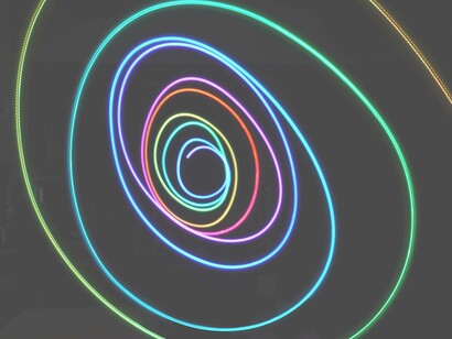 A spiral quantum turbulent flow dwindling down in a colorful sphere
