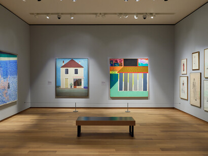 Painting Right: "Japanese House and Tree", Acrylic and oil on canvas,1978, photo: ChiChi Ubina 