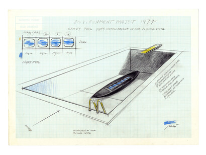 Fabrizio Plessi, Environment project , Progetto per Crazy Pool, video installazione in una piscina vuota, 1977