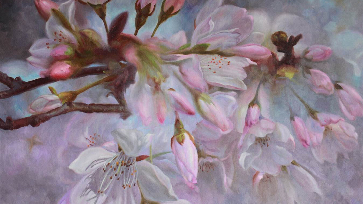 Ricky Montilla, Cherry Blossoms, Oil on Canvas, 18" x 24"