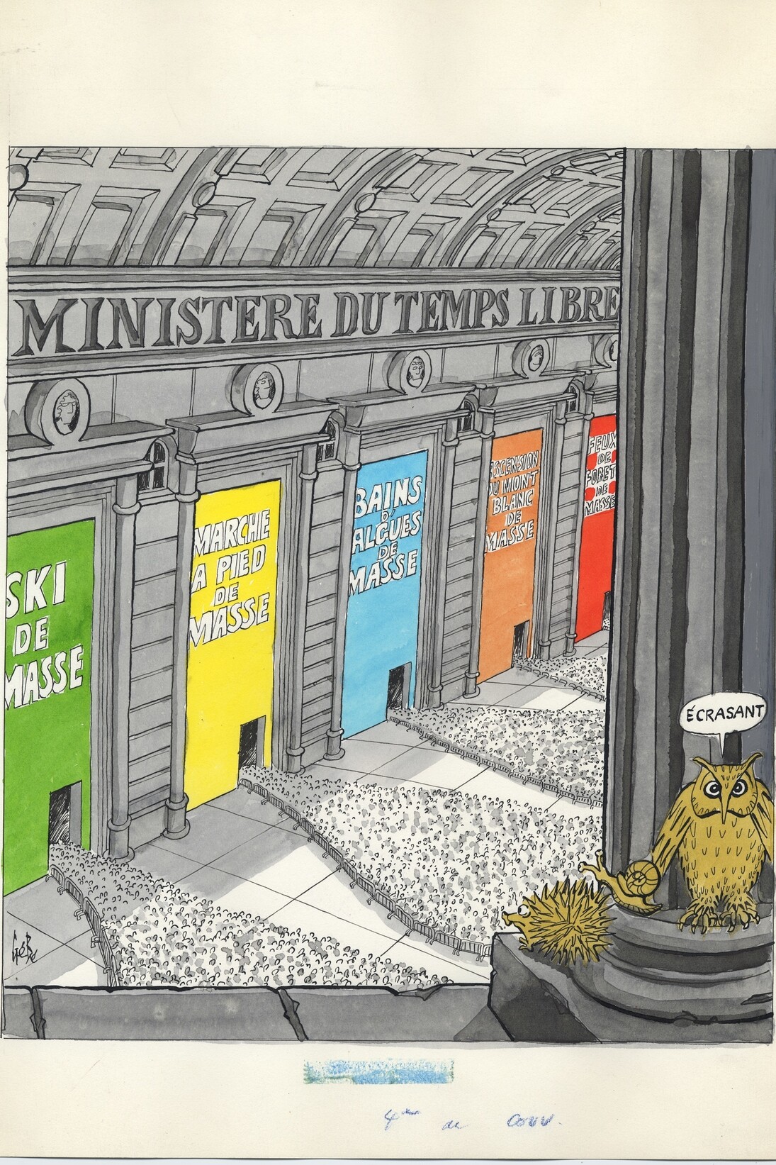Ministère du Temps libre, 1978, gouache et encre de Chine, 39,4 x 29,5 cm, courtesy of galerie Anne Barrault