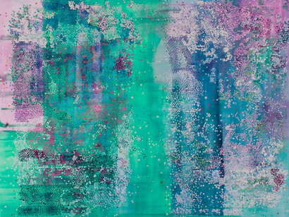 Massimo Kaufmann, Rari giorni verdi e rosa, 2009-2010, olio su tela, 188 x 212 cm