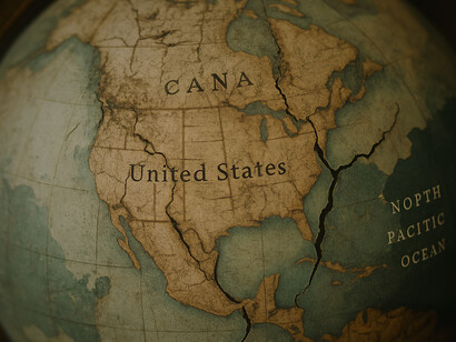 Once a projection of global vision, the cracked globe now gestures inward—toward limits, uncertainty, and a redefined role on the world stage
