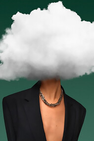 A man with a cloud-shaped head, symbolizing mindfulness and mental filtering, representing personal growth, resilience, and the filtration processes found in nature