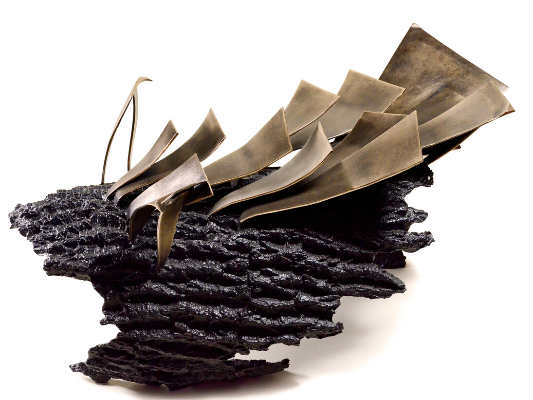 Katherine Taylor, Bark Table (Tronco), 2013, bronze, 25x50x18 inches, Courtesy Skoto Gallery