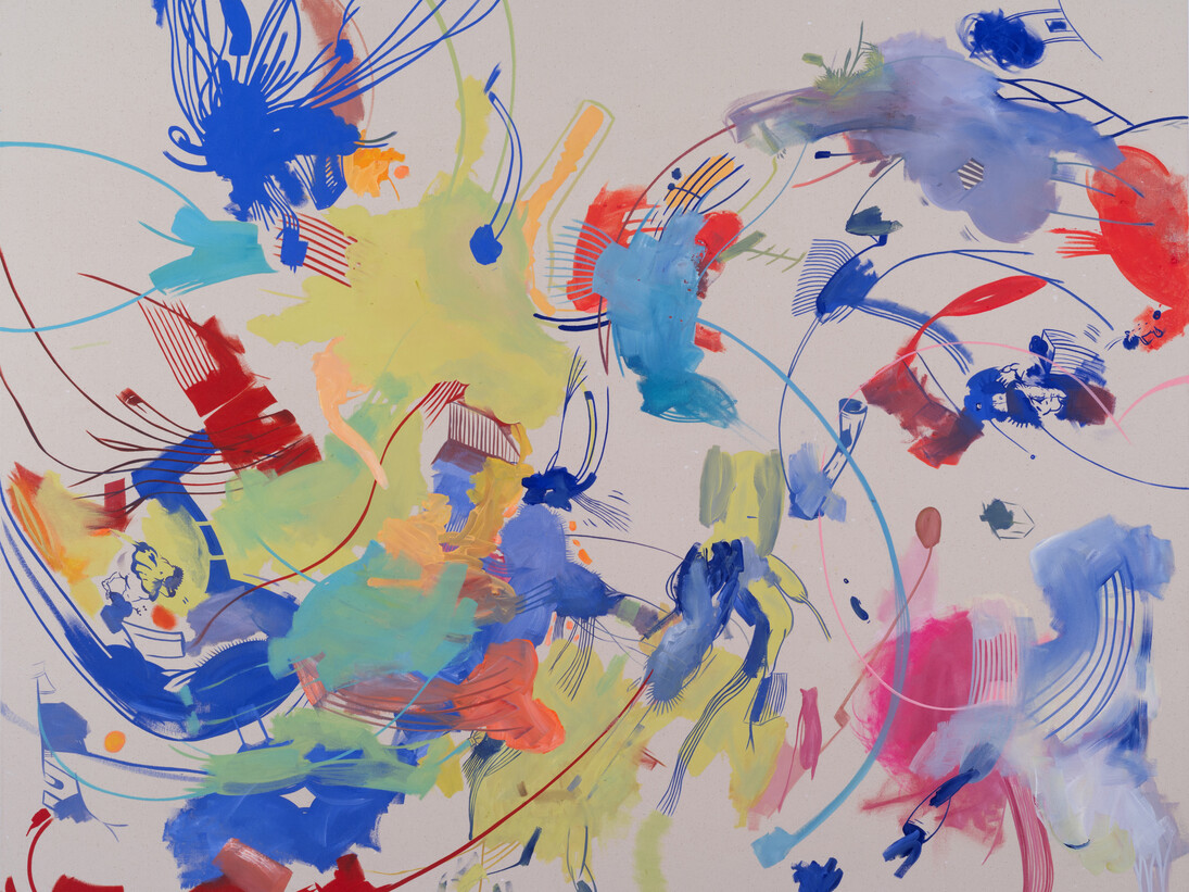 Sue Williams, Lines Going Up, 2014, Oil on canvas, 54 1/4 x 64 inches; 137.8 x 162.6 cm
