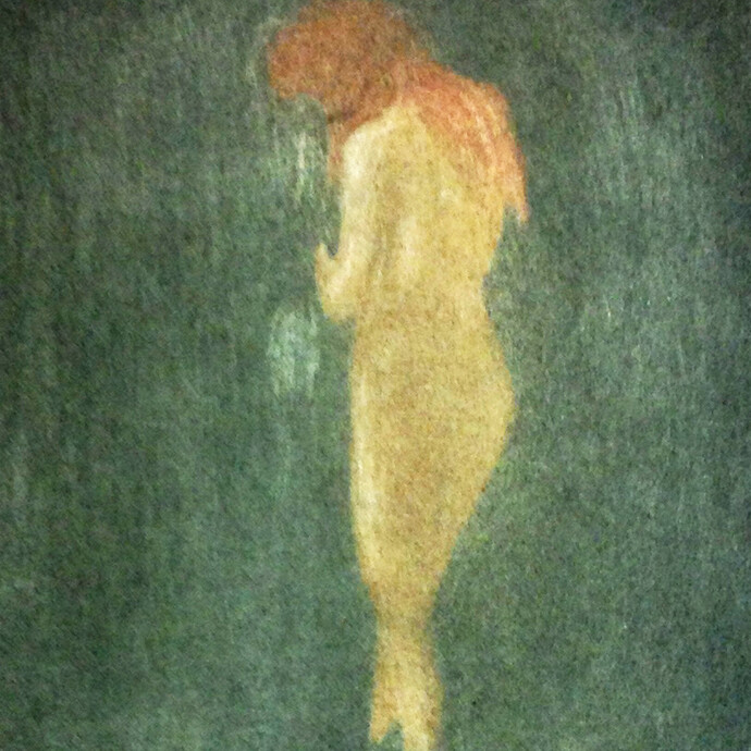 Edvard Munch, Standing Nude, 1896, Original Aquatint and Drypoint with burnishing, inked "a la poupee", orange and olive-green on Arches laid paper with a partial watermark, 40.5 x 28.7 cm / 15.9 x 11.3 in