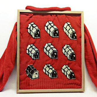 Allegra Pacheco, Macro Jumper, hand knit jumper framed on oak frame