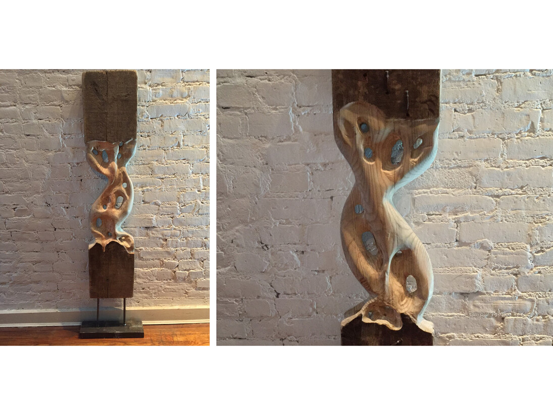 Paul Kruger,  Three By Ten By Tree, 2014, New York City Hudson River driftwood, 55 x 10 x 3 inches