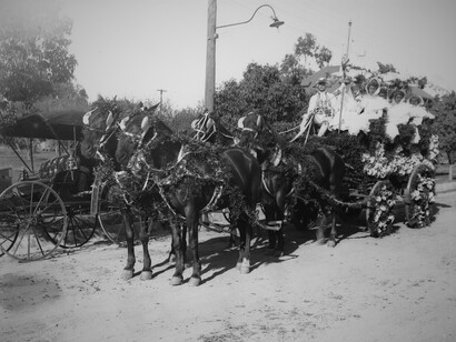 Horse-pulled float in the Pasadena Tournament of Roses parade, 1905