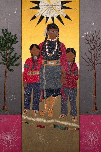 Teri Greeves (Kiowa), Sons of the sun, 2023. Courtesy of Denver Art Museum