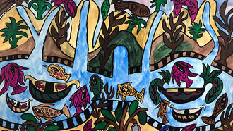Baya, Jardin d’Éden, 1966. Gouache sur papier, collection particulière