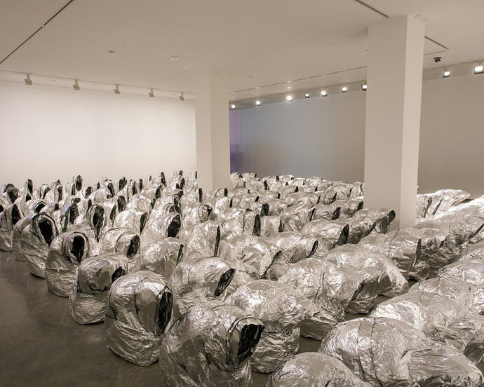 Kader Attia, Ghost, 2007/2017, installation view, Kader Attia, Museum of Contemporary Art Australia, Sydney, 2017, aluminium foil, courtesy the artist and Galerie Nagel Draxler, Berlin/Cologne, image courtesy the artist and Museum of Contemporary Art Australia © the artist, photograph: Anna Kučera