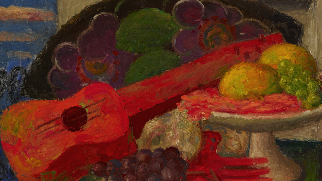 Mark Gertler, Still Life with Guitar, 1935, oil on board, 34 x 51.5 cm. Ben Uri Collection