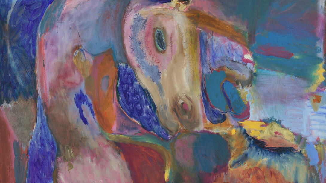 Carole Gibbons, White Horse in Landscape c.1987, oil on canvas, 56 x 56 in, 142 x 142 cm