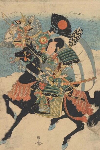 Kumagai Naozane si dirige verso Taira no Atsumori, stampa xilografia, 1811