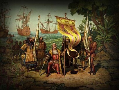 Pintura de la llegada de Colón a América