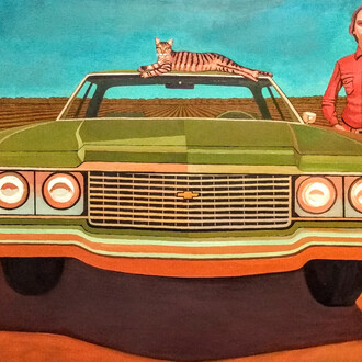 John Roberts, Sixteen, 2023, oil and acrylic on birch, 36x60 inches. Courtesy the artist and David Lusk Gallery