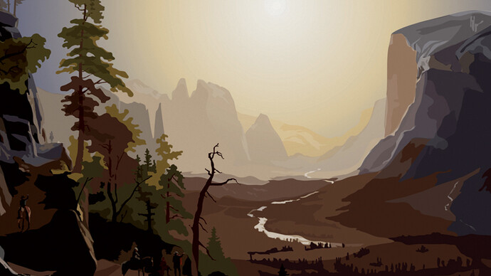 Alain Bublex, Paysage 187 (fantôme de Albert Bierstadt, Yosemite Valley, Glacier Point Trail), 2014, Impression aux encres pigmentaires sur papier, 137 x 215 cm