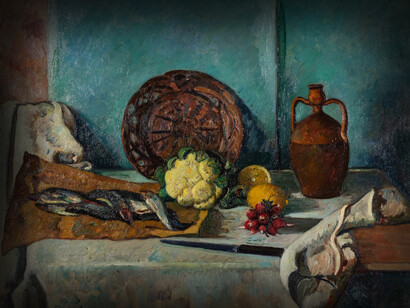 'Naturaleza muerta con pescado' (1933) de Piero Marussig, Cortesía de Maco Arte en Padua, Italia