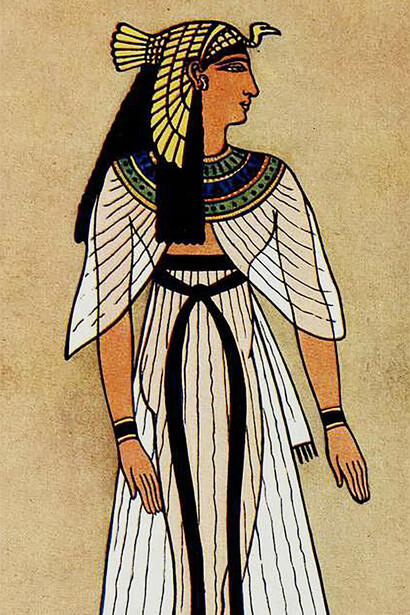 The fourth category of Egyptian costume, depicted on Plate X and pages 33 to 35, features draped or shawl-style garments. These share notable similarities with the draping technique of the modern Indian sari