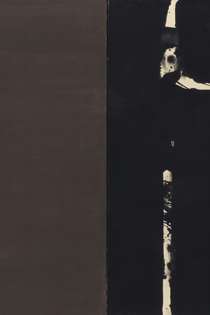 Pierre Soulages, Gouache sur papier, 109 x 115 cm, 1977, Gouache and ink on paper laid down on canvas, 109 x 115 cm, 42.9 x 45.3 in, Courtesy Opera Gallery