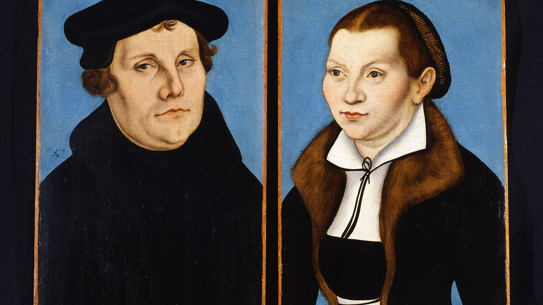 Lucas Cranach l’Ancien, Portrait de Martin Luther et sa femme, 1529, Technique mixte sur bois, H.37 ; L.23 cm, Florence, Galleria degli Uffi zi © Su concessione della SSPSAE e per il Polo Museale della città di Firenze