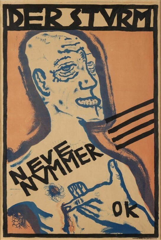 Oskar Kokoschka (1886-1980), Poster with Self-Portrait for Der Sturm magazine, 1910, Colored lithograph, 26 3/8 x 17 5/8 in. (67 x 44.7 cm) © Neue Galerie New York. Gift of Leonard A. Lauder © 2014 Fondation Oskar Kokoschka/Artists Rights Society (ARS), New York/ ProLitteris, Zürich