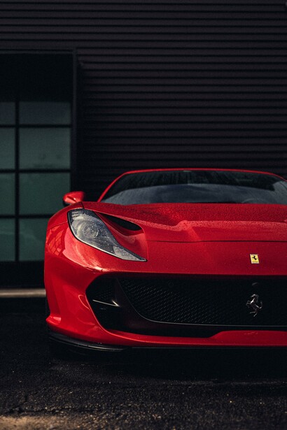 A parked red Ferrari 