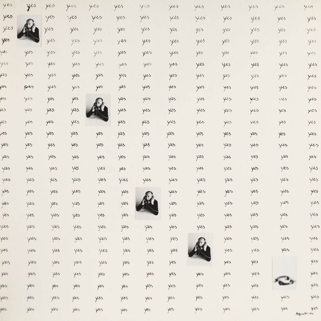 Vincenzo Agnetti, Autotelefonata, 1974. Tecnica mista su carta, 56,5 x 56,5 cm. Courtesy of Osart Gallery