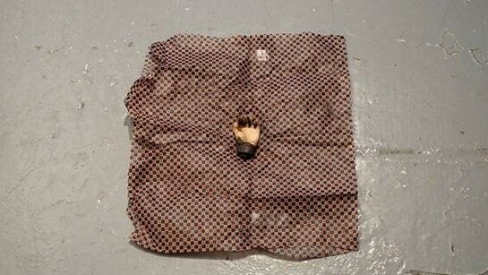 Sergio Verastegui, Incommunicado, 2014, Paper, lead (fragment of Baroque' sculpture), 35 x 31,5 cm, unique artwork, INV Nbr. SV/14/024