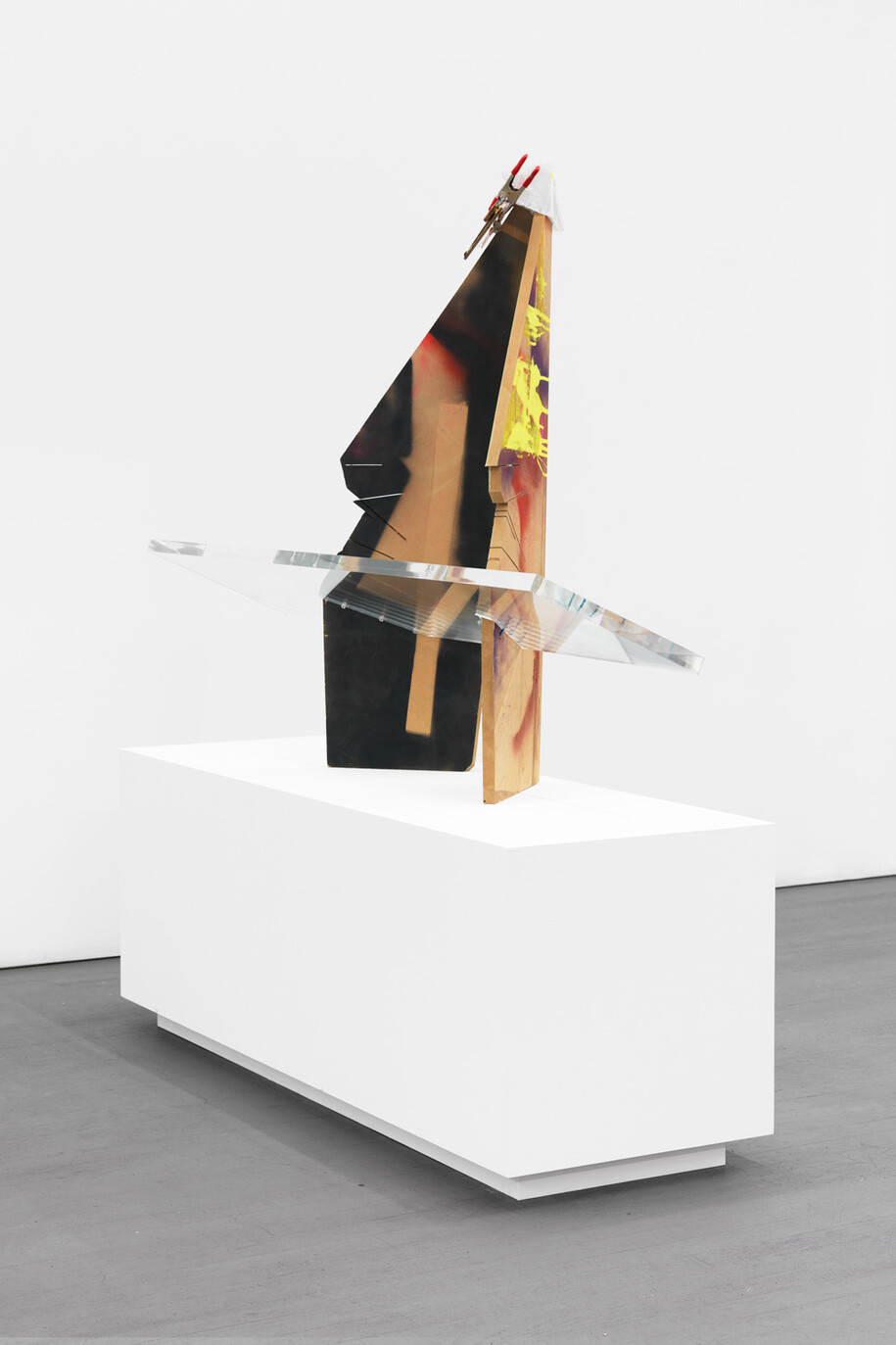 Harry Dodge, Dissolve Me + The Love, Between, 2015, Plexiglass, MDF, screws, paint, urethane resin, clamp, glue, cardboard, 41 x 51.5 x 16 inches, 104.1 x 130.8 x 40.6 cm