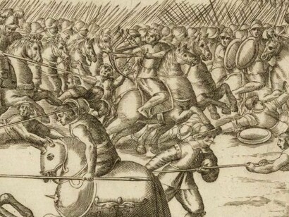 Batalla entre españoles y mapuche durante la Guerra de Arauco, por Alonso de Ovalle