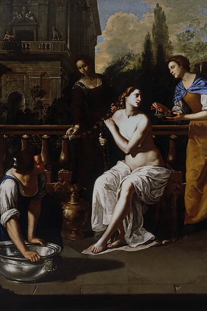 Artemisia Gentileschi, David und Bathseba, Ausschnitt, 1636-37, Öl auf Leinwand, 265.4 × 209.6 cm, © Columbus Museum of Art, Ohio Museum Purchase, Schuhmacher Fund 1967.0006