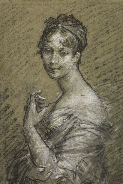 Pierre-Paul Prud’hon, Study for a Portrait of Joséphine Bonaparte, black and white chalk on blue-tinted paper, © cliché Bernardot-Musée Baron Martin-France
