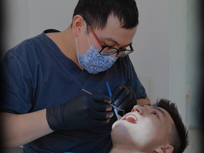 Man having a dental check up
