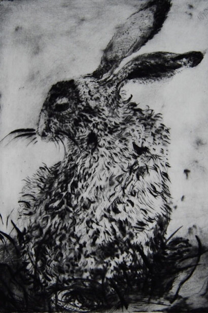 Nicole Etienne, Shy, 2009, dry point etching, 9 x 12 inches