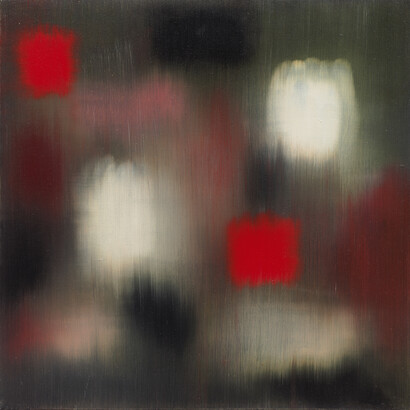 Bleckner, Ross, Untitled 3621, 2002, oil on linen, 18x18in. Courtesy Sargent's Daughters and Mary Boone Gallery.