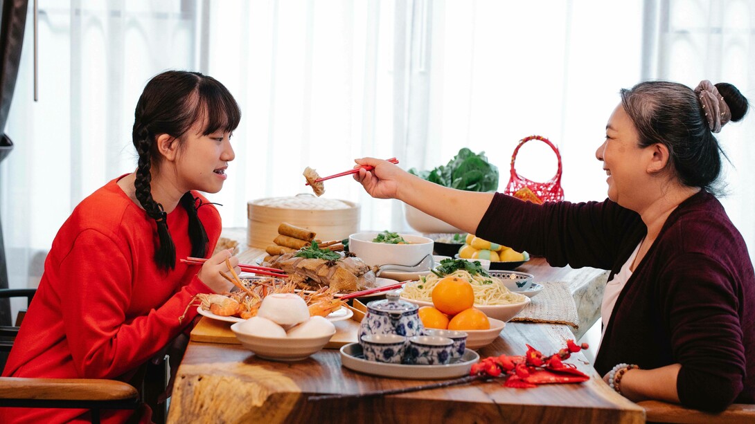 A family bonding over lunch