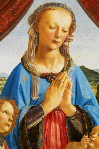 Andrea del Verrocchio, La Virgen y el Niño con dos ángeles, c.1476-1478 (detalle)