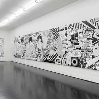 Three Large Black And White Paintings. Courtesy of Galleria Pack
