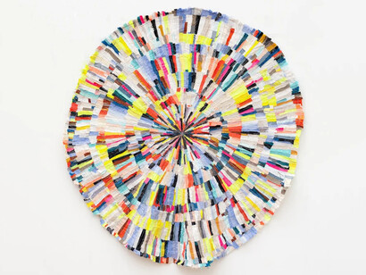 Bloom machine sewn fabric collage, 2026. Courtesy of K. Imperial Fine Art